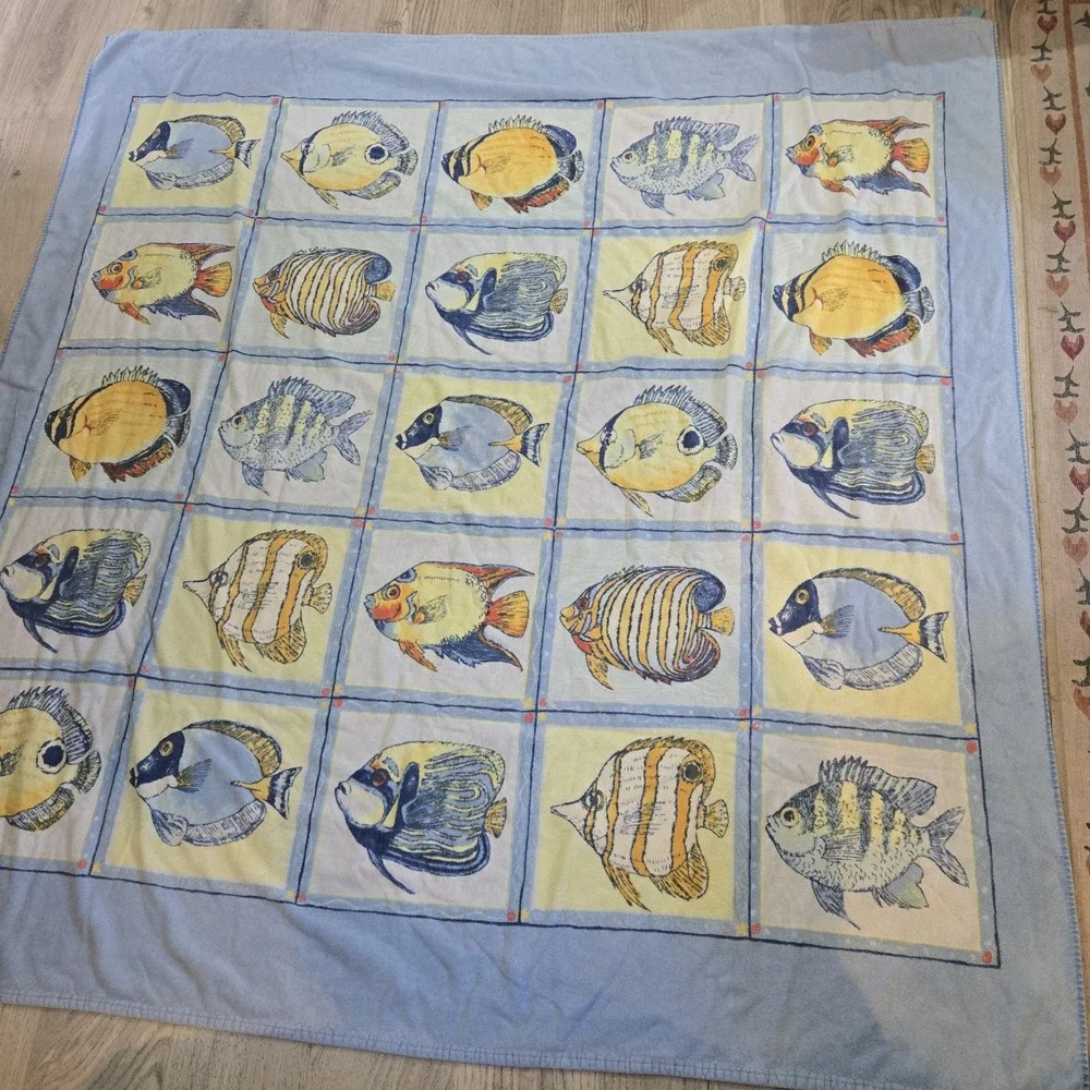 Vintage Terrisol Giant Beach Towel Blanket Brazil Colorful Neon Tropical Fish
